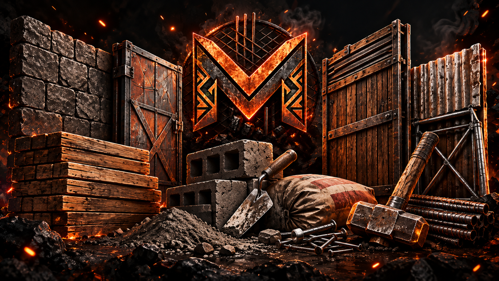 MZANSI construction artwork with Rust building materials